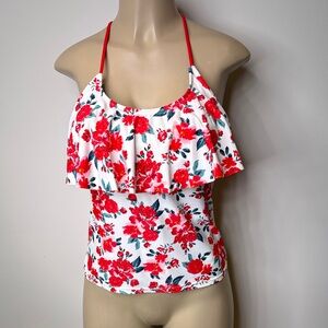 Arizona Jean Company Floral Bikini Top in Red and White